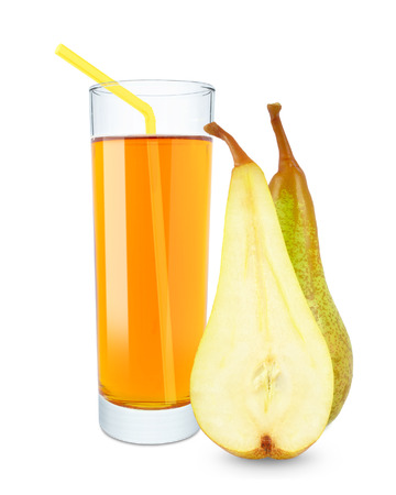 pear juice in a glass on a white backgroundの写真素材