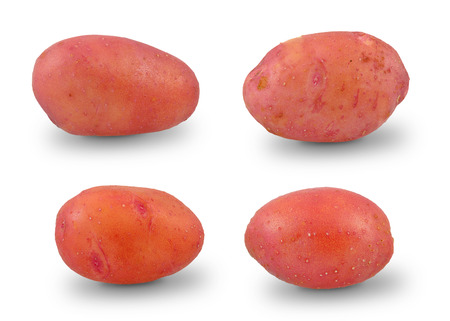 ripe red potatoes on a white の写真素材