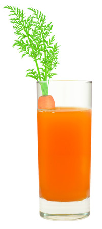 carrot juice isolated on whiteの写真素材