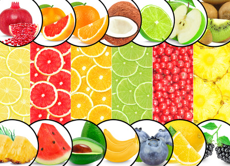 collages fruits isolated on a white backgroundの写真素材