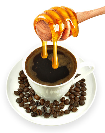 coffee with honey isolated on a white backgroundの写真素材