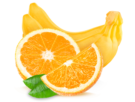 oranges and bananas isolated on white backgroundの写真素材