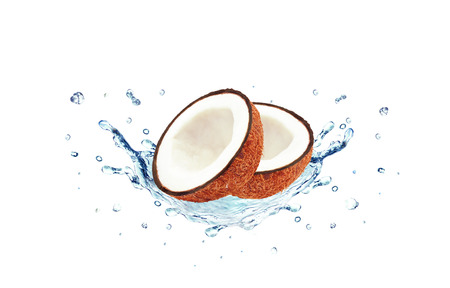 Coconut splash isolated on white backgroundの写真素材