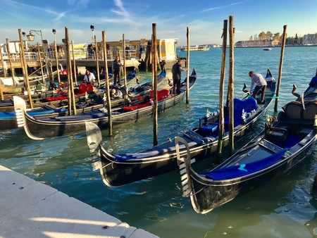 Gondolas in the lagoon in Veniceのeditorial素材