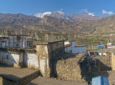 nepal, mustang, village mountain landscape annapurna travel natureの写真素材