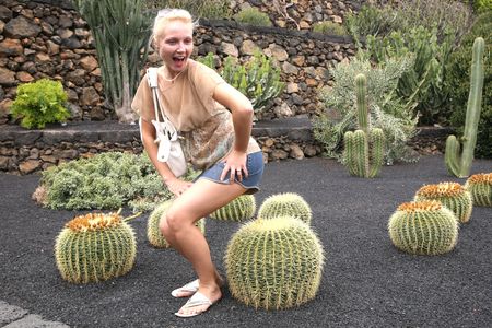 Girl having fun at the Cactus Gardenの写真素材