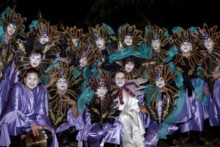 LANZAROTE, SPAIN - FEB 20: dancers in costumes at the Grand Carnival Parade on February 20, 2012 in Arrecife, Lanzarote, Canaries Islands, Spain. のeditorial素材