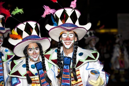 LANZAROTE, SPAIN - FEB 20: dancers in costumes at the Grand Carnival Parade on February 20, 2012 in Arrecife, Lanzarote, Canaries Islands, Spain.のeditorial素材