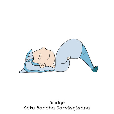 Cute little girl is practicing yoga. Kid in bridge pose. Cartoon Vector illustrationのイラスト素材