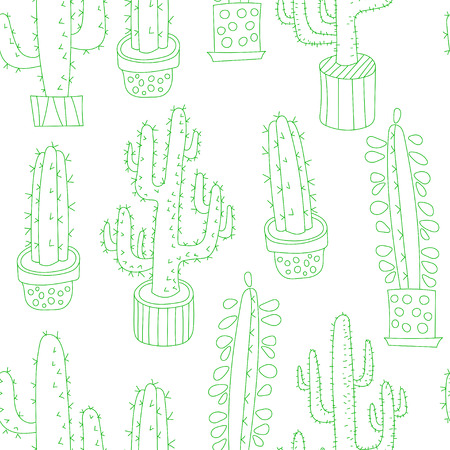 Vector Seamless Pattern with Cactusのイラスト素材