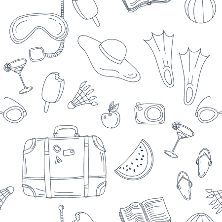summer vector seamless pattern with travel thingsのイラスト素材
