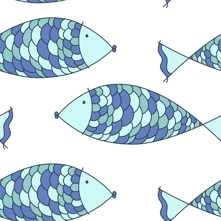 summer vector seamless pattern with blue fishのイラスト素材