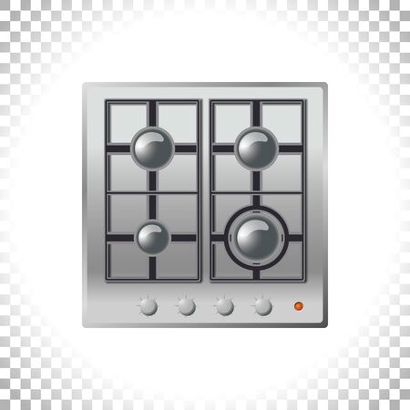 Silver gas hob surface. Top view of stove. Modern cooker isolated on transparent background. Kitchen appliance concept. Vector illustration.のイラスト素材