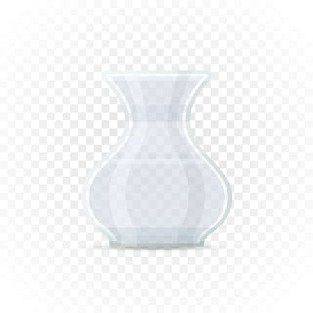 Empty transparent vase. Decorative glass container for plants, flowers on transparent background. Flat style element for interior designs. Vector illustration.のイラスト素材