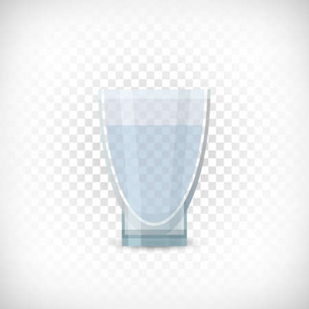 Transparent glass vase with water. Decorative glass container for plants, flowers on transparent background. Glass of water. Flat style element for interior designs. Vector illustration.のイラスト素材