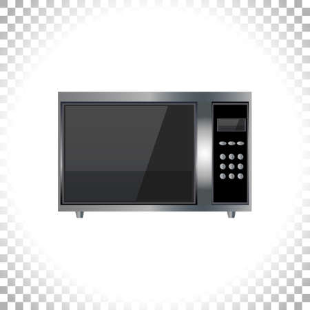Modern microwave icon. Front view. Metal and black glass. Microwave image isolated on transparent background. Element for web designs. Vector illustration.のイラスト素材