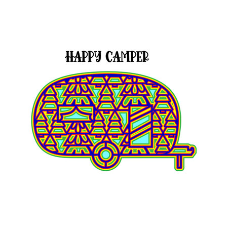 Happy camper Layered. 3d camper with ornament. Mandala layered design. Vector multilayer illustration.のイラスト素材