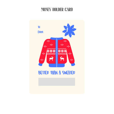Christmas Gift Card Template. Money Holder Card Printable. Cartoon Flat Vector Illustration.のイラスト素材