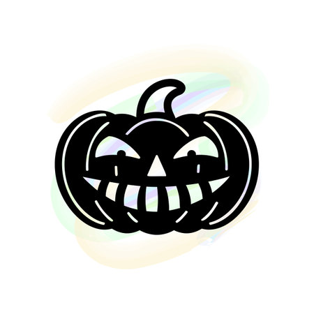 Happy pumpkin isolated on watercolor background. Halloween party element template for poster, laser cut, crafting, vector illustrationのイラスト素材