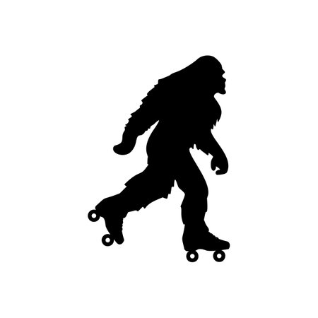 Yeti silhouette. Big Foot roller skating. Winter holidays party template for home decoration, laser cut, crafting, t shirt print. Vector illustrationのイラスト素材