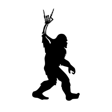 Halloween Yeti. Big Foot with rock and roll sign. Halloween party template for home decoration, laser cut, crafting. Vector illustrationのイラスト素材