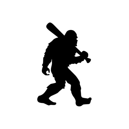 Yeti silhouette. Bigfoot baseball player. Bigfoot hobbies template for home decoration, laser cut, crafting, t shirt print. Vector illustration.のイラスト素材