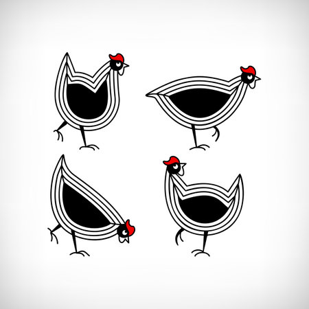 Hen sign laser cut collection. Garden decoration. Chicken yard sign set for crafting. Hen icons.のイラスト素材