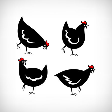 Hen sign laser cut collection. Garden decoration. Chicken yard sign set for crafting. Hen icons.のイラスト素材