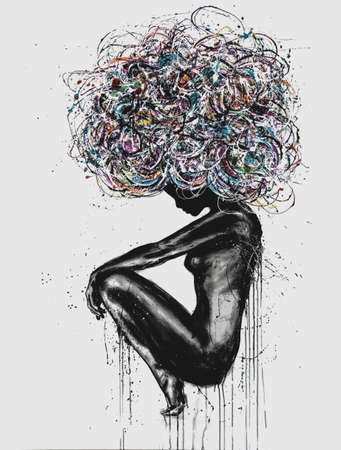 Woman with hair in the form of abstractionの写真素材