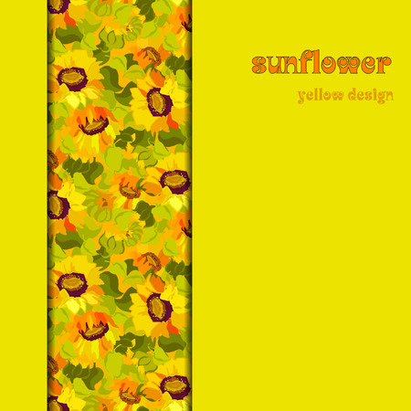 Yellow orange floral sunflower and leafs vertical border design. Vertical strip of pattern background. Text place. illustration.のイラスト素材