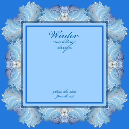 Blue wedding frame design. Winter frozen glass background. Text place. Vintage illustration.のイラスト素材
