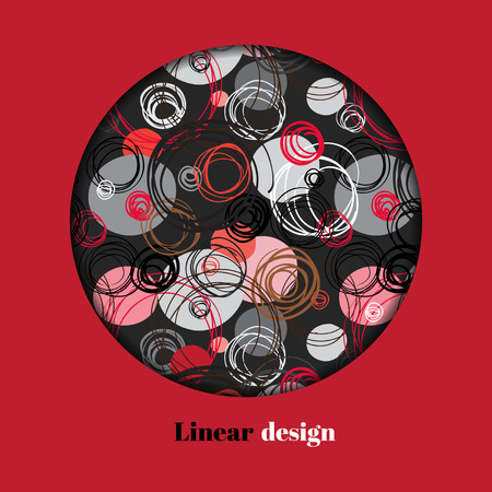 Abstract geometric background. Circle window design. Black red gray hand drawn intersecting outline circles elegant ornament in black and red background. Vector element of graphic design.のイラスト素材