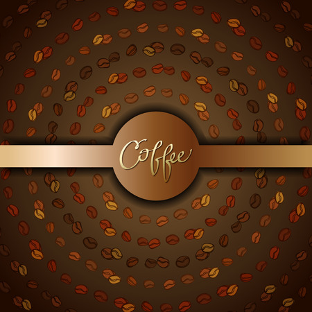 Coffee banner for coffee packaging, wrapping paper, design for coffee shop menu, restaurant and cafeteria. Coffee beans abstract brown gold background. Coffee seeds lines texture. Vector illustrationのイラスト素材