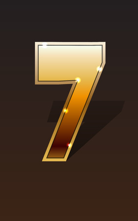 Golden number seven on dark background isolated. Golden alphabet. Vector illustration number seven for golden best choice design. Vector illustration stock vector.のイラスト素材