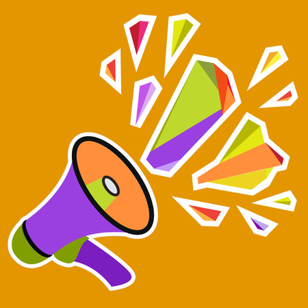 Megaphone icon with colorful decorative sound graphic concept design on orange isolated. Digital marketing concept. Loudspeaker of promotion and advertising. Vector illustration stock vector.のイラスト素材