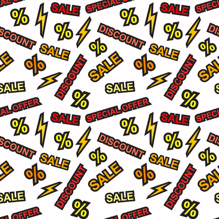 Seamless pattern with sale, discount, promotion or advertising and percent signs. Digital communication and marketing concept design. Light background for promotion and advertising. Vector illustration stock vector.のイラスト素材