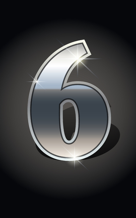 Silver number six on dark background isolated. Silver alphabet. Vector illustration number six. Number six icon. Vector illustration stock vector.のイラスト素材