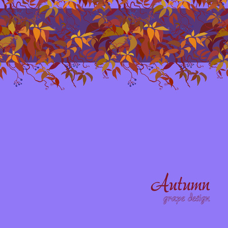 Autumn grape vine border design. Wilde grape with red orange leaves and berries. Horizontal design. Colorful autumn or fall banner template. Vector illustration stock vector.のイラスト素材