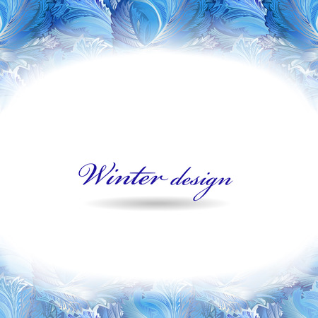 Frozen glass decor. Winter holiday blue frost background. Blue, cyan and white horizontal top design banner with snow hoar frost ice for winter holiday template. Vector illustration stock vector.のイラスト素材