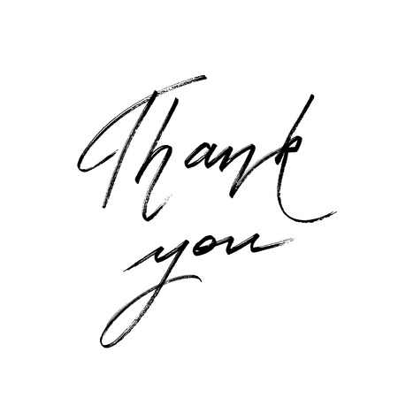 Thank you hand drawn lettering calligraphy text on white background isolated. Grateful lettering.のイラスト素材
