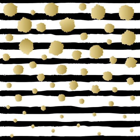 Black and white striped design with golden snowfall. Holiday trendy black and gold frame. For winter holiday greetings card.のイラスト素材