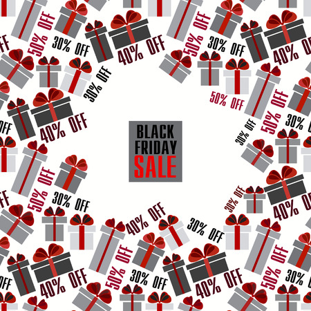 Black Friday sale black red white gift boxes square frame with seamless border pattern. Light Black Friday sale design. Vector illustration stock vector.のイラスト素材