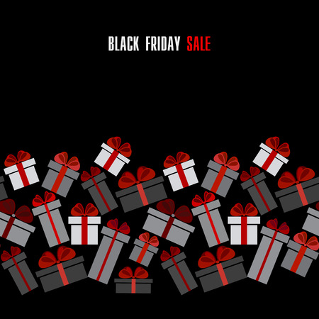 Black Friday sale black red white gift boxes horizontal seamless border. Darck Black Friday sale design. Vector illustration stock vector.のイラスト素材