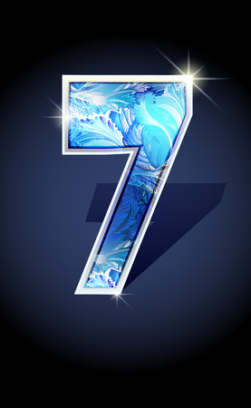 Blue frost winter number seven on dark background isolated. Blue frost illustration number 7 for winter 2017 date design. Number 7 icon. Vector illustration stock vector.のイラスト素材