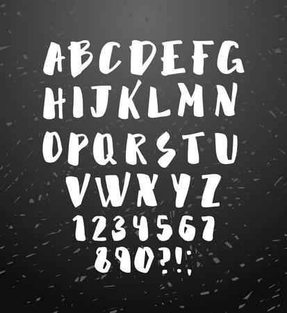 Vector alphabet. Hand drawn letters. Letters of the alphabet written with brush. Calligraphy white letters on black chalkboard background. Vector illustration stock vector.のイラスト素材