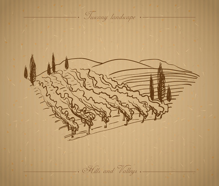 Tuscany Landscape hand drawn illustrationのイラスト素材