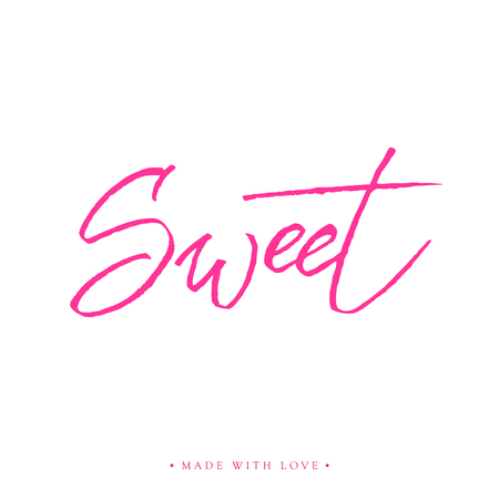 Sweet love calligraphy. Valentines day romantic greeting card. Handwritten modern pink brush lover lettering. For love cards, banners, posters. Vector illustration stock vector.のイラスト素材