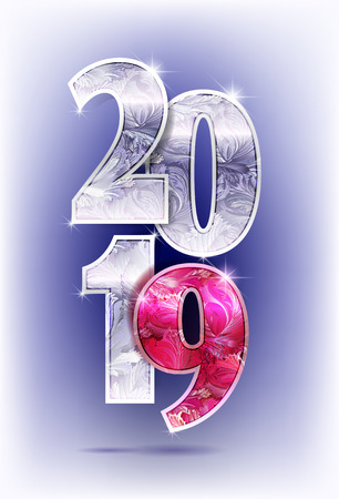 Vertical 2019 year silver red pink rose magenta frost shine design on light background 2019 creative design for greetings card, flyers, invitation, posters, brochure, banners, calendar Vector stock illustration.のイラスト素材