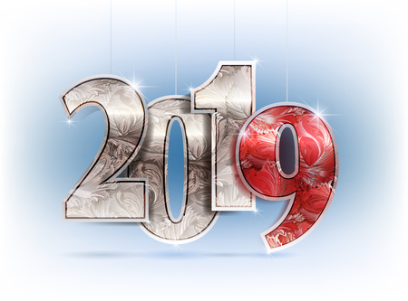 2019 year silver golden yellow frost shine design on light background 2019 creative design for greetings card, flyers, invitation, posters, brochure, banners, calendar Vector stock illustration.のイラスト素材