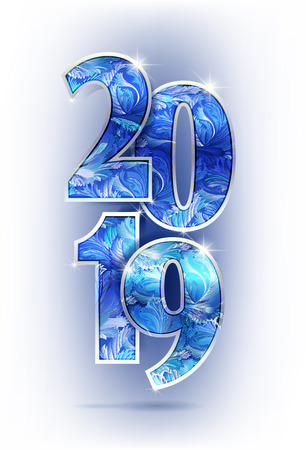 Vertical 2019 year blue cyan frost pattern shine design on light background 2019 creative design for greetings card, flyers, invitation, posters, brochure, banners, calendar Vector illustration stock vector.のイラスト素材